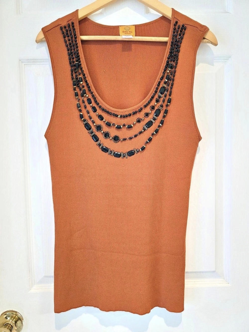 Ruby Rd. Woman Beaded Tank Top Rust Orange Ribbed Sleeveless Plus 2X